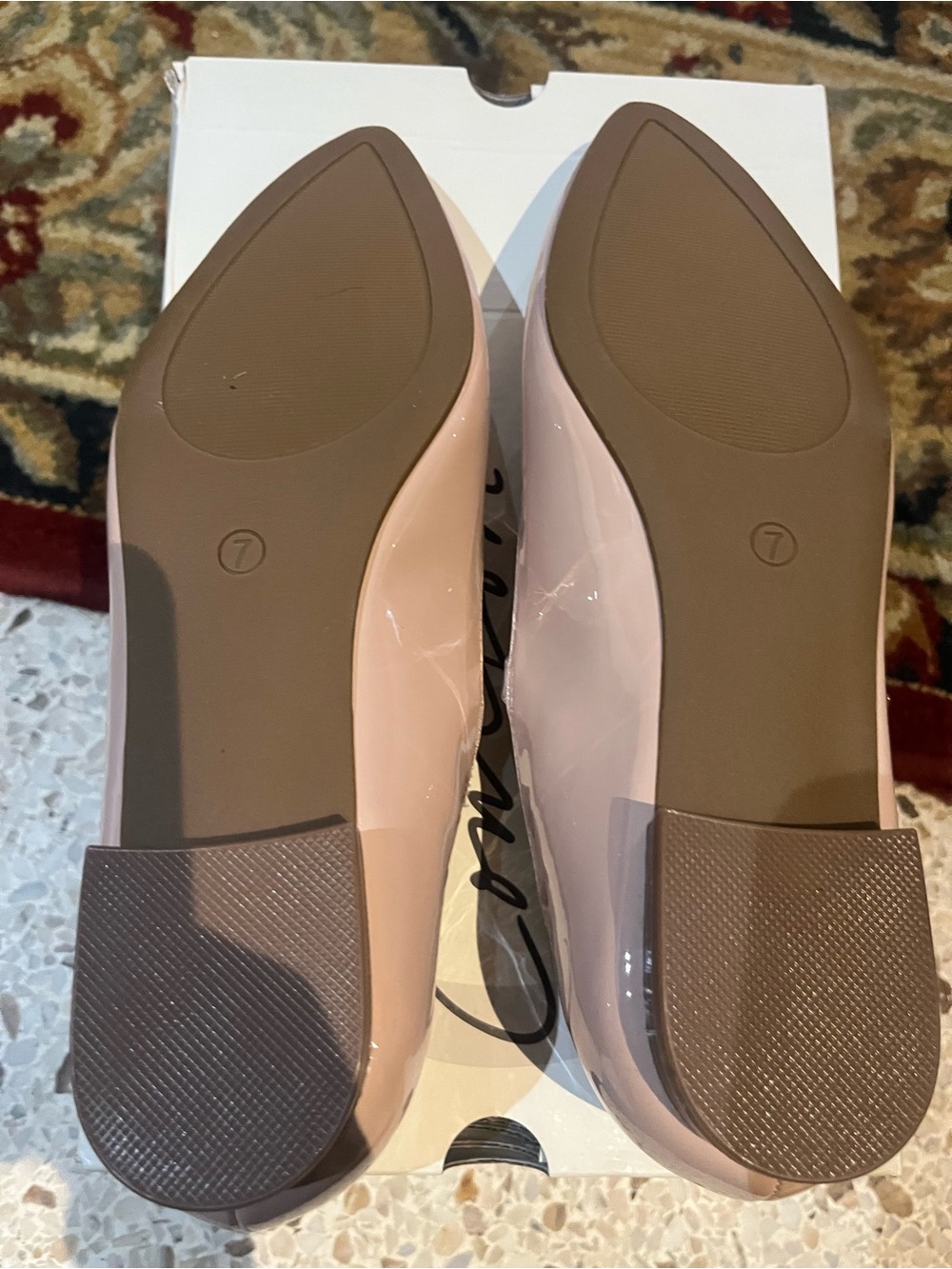 T-Strap Pointed Patent Flats in Blush - Picture 3 of 3